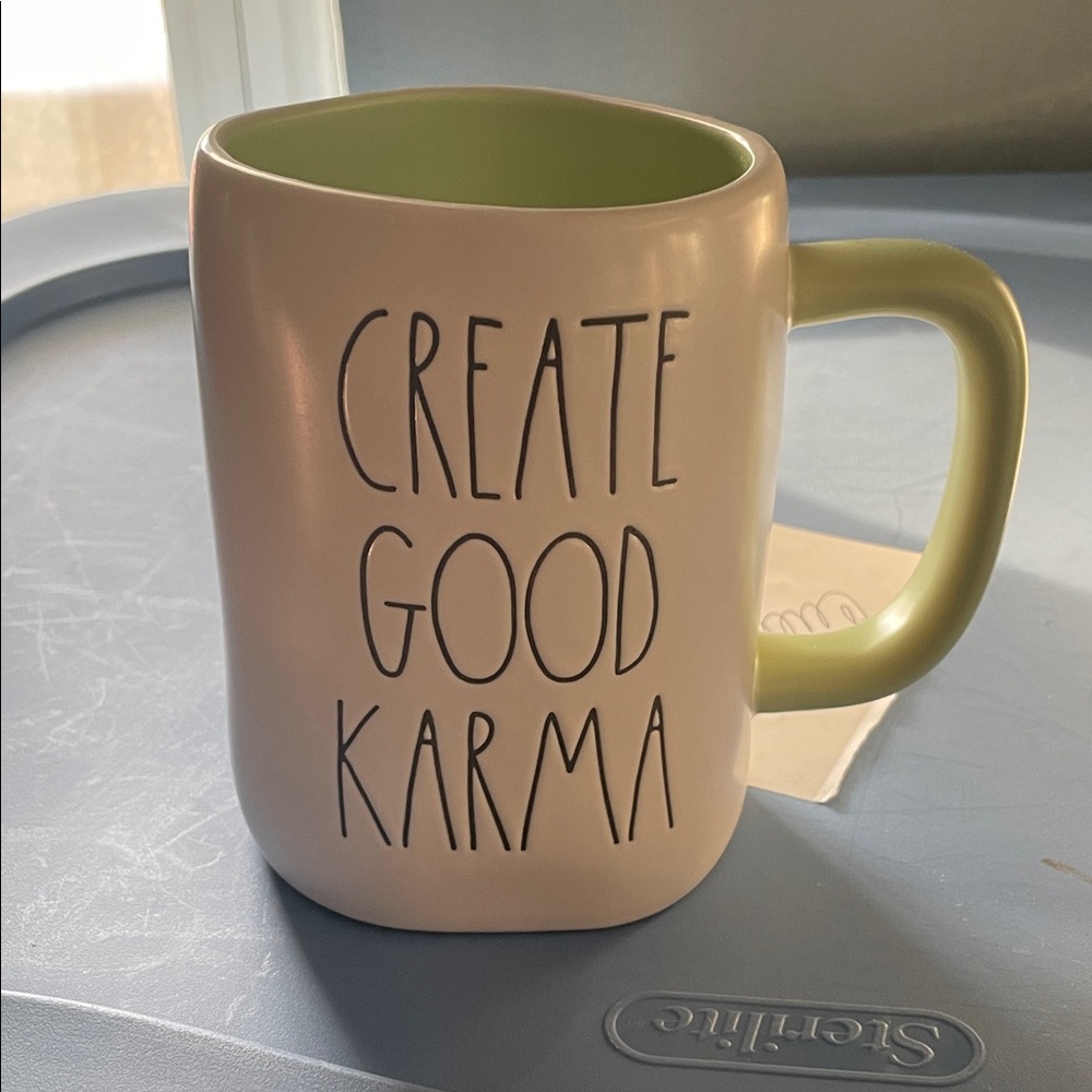 * Rae Dunn White Mug with Green Interior and Handle - Create Good Karma